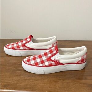 NWOT Mudd Red and White Checkered Slip-On Shoes